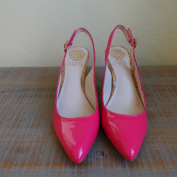 NEW Vince Camuto Magenta Patent Leather Stefania Pointy Slingback Heels Size 6.5 - Picture 7 of 10